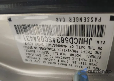 1995 Honda Accord Lx z USA, uszkodzony, nr VIN JHMCD5634SC064431